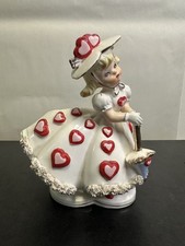 VTG Relpo A809 Valentine Lady Planter Girl Parasol Hearts Spaghetti Trim Japan picture