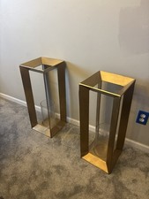 Set of 2 Antique Brass Lantern Pedestal Candle Holders – 9x25 picture