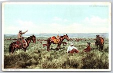 Vintage Cowboy Day Herds Postcard Detroit Publishing Western Art BB285 picture
