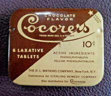 Vintage Advertising Medicine Cocorets Laxative Tin R.L Watkins Co Old Drug Store picture