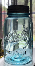 Blue Ball Mason Jar Quart #4 1900-1923 w/Lid picture
