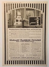 1918 Mueller Mfg. Plumbing Fixtures Original Print Ad Ephemera 1900s Decatur IL picture