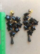 Vintage Black 9 Stars Dangle Party Pierced Earrings 3.5