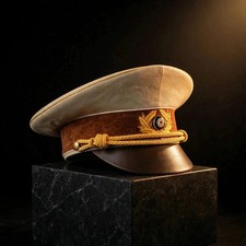 WW2 German Army Khaki Visor Cap Officer Peaked Hat Historical Reproduction MTO picture