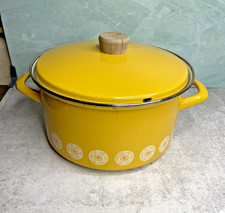Vintage Mid Century Yellow Enameled Stock Pot 4 QT Quart Dutch Oven picture