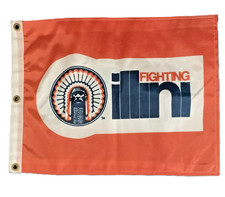 Vintage U of Illinois Fighting Illini Chief Illiniwek Flag w/grommets  11