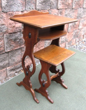 Antique Early 1900s Gossip Bench Wood Telephone Phone Book Stand Desk w Stool picture
