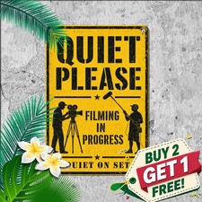 Quiet On Set Movie Film Studio Recording In Progress Sign Metal Tin Plaque picture
