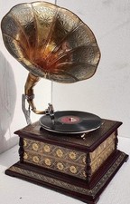 Antique Gramophone, Fully Working Phonograph, Win Up Record Player picture