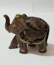 Handcrafted Wood Elephant Statue Wooden Figurine Lucky Sculpture Brown Color ... picture