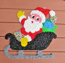 Vintage Christmas Melted Popcorn Santa in his Sleigh Decoration from the 1970s picture