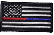 4 PC US FLAG THIN BLUE RED LINE POLICE FIREFIGHTER HOOK 3.5  USA FLAG PATCH   picture