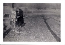 Elderly Women Warming Hands by Campfire, 1950s Outdoor B&W Snapshot Photo picture