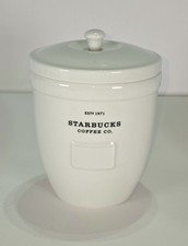 Starbucks year 2003 Abbey Barista white ceramic coffee canister cookie jar 64 Oz picture