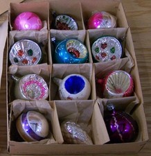 Mixed Box 12 Vintage Christmas Tree Ornaments HP Glass Poland Indents  +/- 2