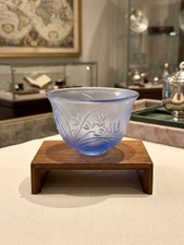 Tittot Liuli Crystal Art Glass Bowl Frosted Blue Floral Iris Signed Limited Edit picture