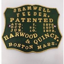 Bramwell Feeder Harwood & Quincy Boston Painted Cast Iron Sign Plaque Vtg. picture