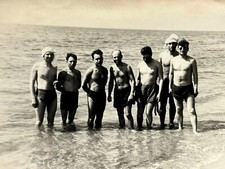 1950s Shirtless Muscular Men Portrait Soviet Vtg Snapshot Photo B&W Original picture