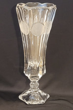 FOSTORIA Coin Glass Footed Vase Clear Scalloped Edge Frosted Coins 8