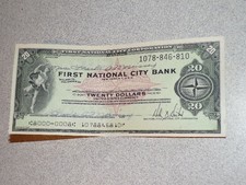 Vintage Traveler's Check First National City Bank Pre-Citibank $20 Ephemera picture