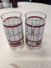 Coca Cola Frosted Stained Glass Tiffany Style Tumbler Glass Lot of 2 Vintage picture