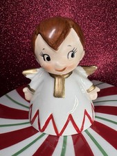 Vtg Lefton Angel Boy Red Zigzag Trim Candleholder Christmas Figurine Japan picture