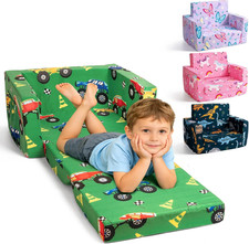 Toddler Couch, 2-In-1 Foldable Kids Comfy Chair & Lounger, Monster Truck picture