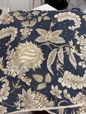 Vintage Pottery Barn 5 1/8 Yd Linen 55/cotton 45 54” Wide NEW Blue Gold picture