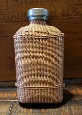 Antique Flask Wicker Wrapped Pewter Cap French Early 1800s Exceptional Condition picture