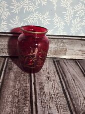 Cranberry Ruby Red Glass Vases Gold Design Trim Vintage 4