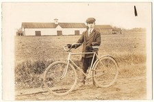 real photo Boy Books Bicycle antique postcard RPPC picture