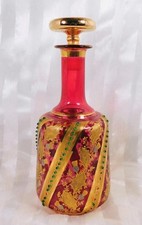 ca.1880’s Bohemian Moser Beaded Cranberry Glass Decanyer/ Vase With Enamel Gold picture