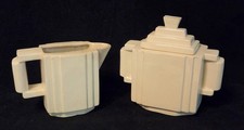 1920-30s Nimy Belgium Art Deco Creamer & Sugar Set Geometric Cubist picture