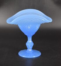 VTG Ivima Blue Opaline Diamond Point Pedestal Compote Candy Dish 6 1/8