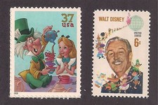 ALICE IN WONDERLAND & MAD HATTER + 1968 WALT DISNEY - 2 STAMPS - MINT CONDITION picture