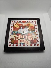 VTG Telaflora Ceramic Tile Bless This House Framed Wall Art Autumn Decor 5.5 in picture