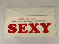 Happy Birthday SEXY Embossed Red Text Card with Envelope 9x4 Vintage 1975 Funny picture
