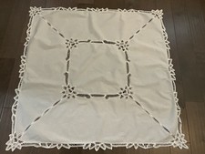 3 Piece Vintage Table Topper Set White Cotton picture