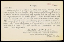 1893 Albert George & Co Chicago IL Victorian Jewelry Advertising Postal Card picture