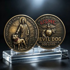 USMC Devil Dog Challenge Coin Semper Fidelis Marine Corps Veteran Gift picture