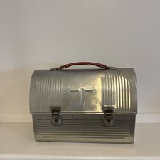 Vintage American THERMOS CO Silver Aluminum Dome Lunch Box 60's with Thermos picture