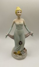 Capodimonte Porcelain Hand Painted Woman Figurine Flowers Matte Finish Blue Pink picture