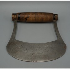 Vintage Primitive Herb Chopper Wood Handle Curved Steel Blade Dough Cutter 6.5in picture