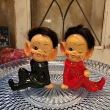 Rare Vintage Pixie Elf 60's Figurines with fur hair and pointy ears picture