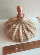 VINTAGE CELLULOID PIN CUSHION DOLL. TURTLE MARK. JOINTED. BEAUTIFUL FACE. picture