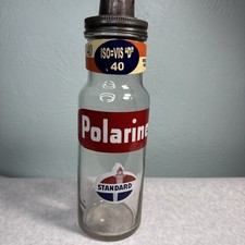 Vintage RARE Standard Oil Polarine ISO-VIS 40 Glass Oil Bottle with Metal Spout picture