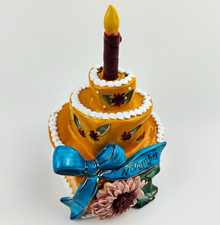 Blue Sky Ceramics NOVEMBER Birthday Cake Ceramic Candle Holder Floral 2011 picture