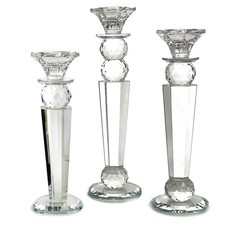 Allgala Set of 3 Crystal Glass Pillar Candlesticks 8.5 10 11 Inch HD89154, Clear picture