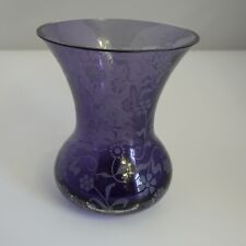 Gift From Ftd Purple Flowers Gray Ivy Art Deco Glass Vase  picture