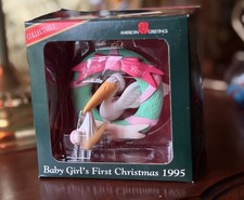 Vintage 1995 American Greetings Baby Girl’s First Christmas Ornament Stork NIB picture